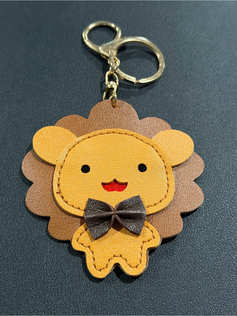 Cute Lion Leather Keychain - Yellow & Brown